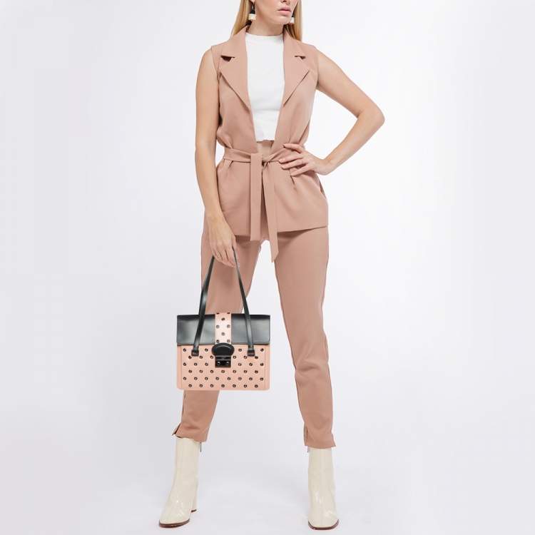 Pre Owned Red Valentino Pink/Black Leather Eyelet Shoulder Bag
