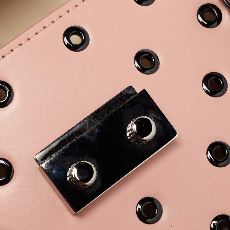 Pre Owned Red Valentino Pink/Black Leather Eyelet Shoulder Bag