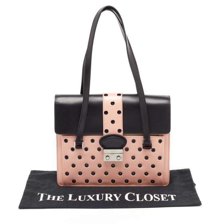 Pre Owned Red Valentino Pink/Black Leather Eyelet Shoulder Bag