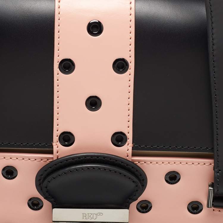 Pre Owned Red Valentino Pink/Black Leather Eyelet Shoulder Bag