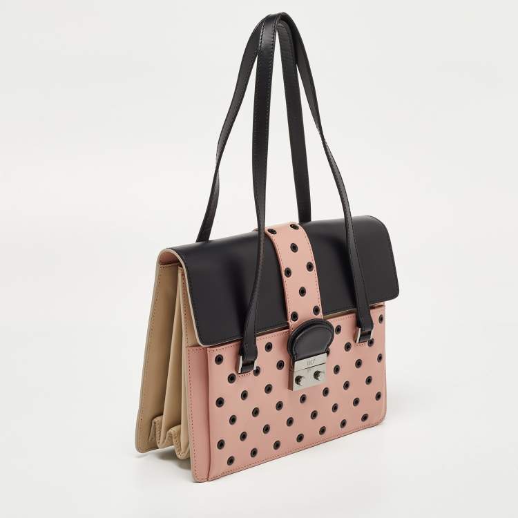Pre Owned Red Valentino Pink/Black Leather Eyelet Shoulder Bag