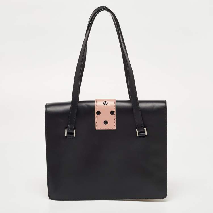 Pre Owned Red Valentino Pink/Black Leather Eyelet Shoulder Bag