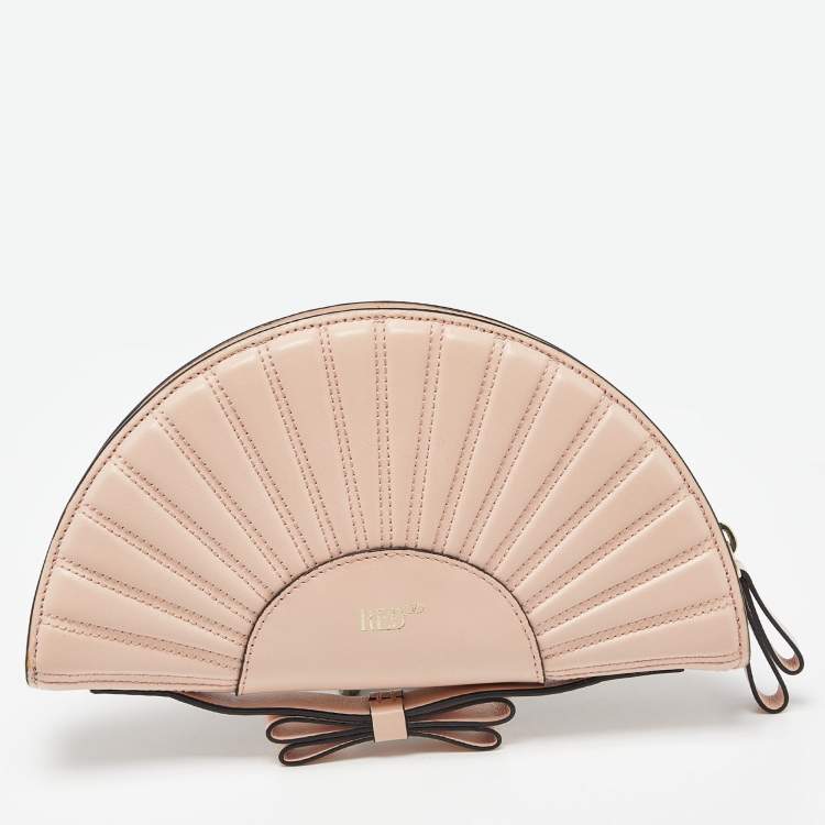 Pre Owned RED Valentino Peach Leather Bow Shell Clutch