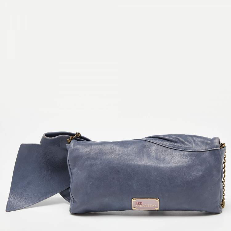 Pre Owned RED Valentino Blue Leather Bow Chain Clutch