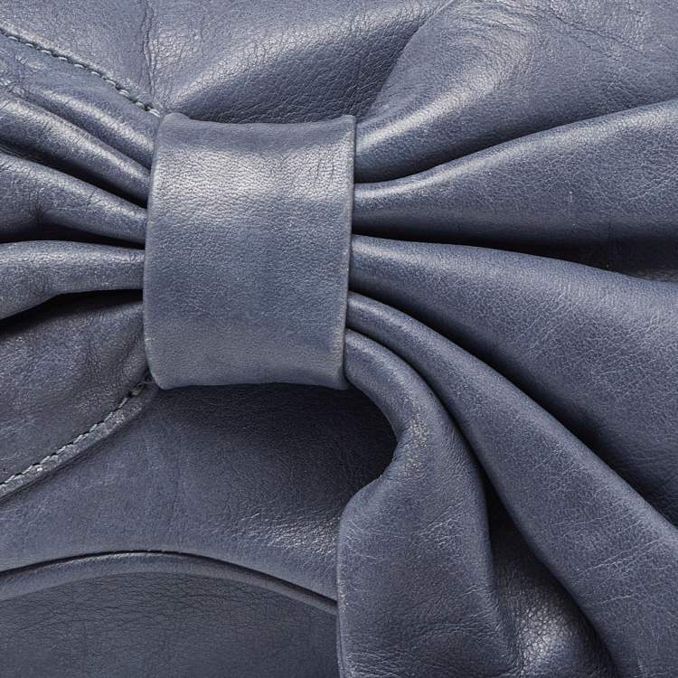 Pre Owned RED Valentino Blue Leather Bow Chain Clutch