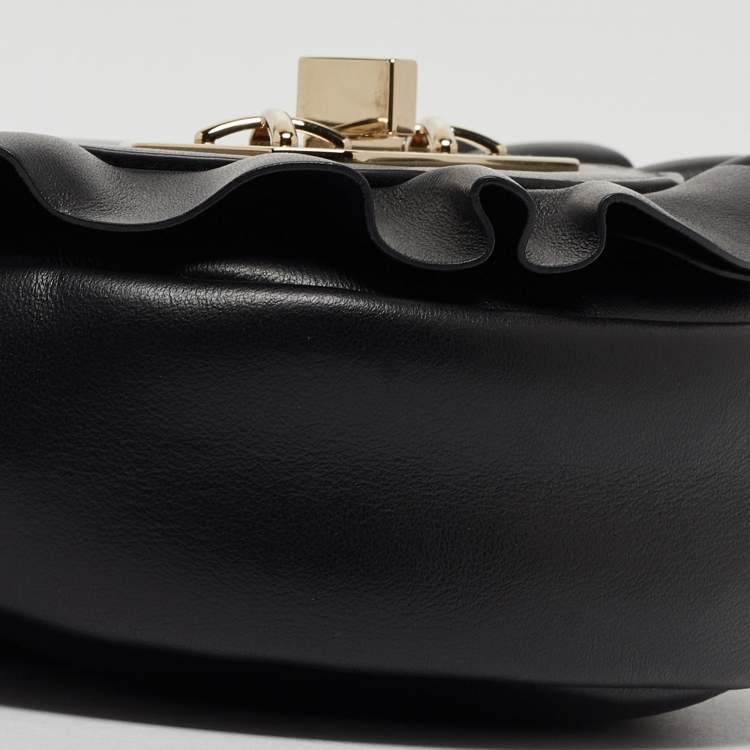 Pre Owned RED Valentino Black Leather Ruffle Convertible Belt Bag