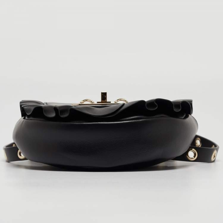 Pre Owned RED Valentino Black Leather Ruffle Convertible Belt Bag