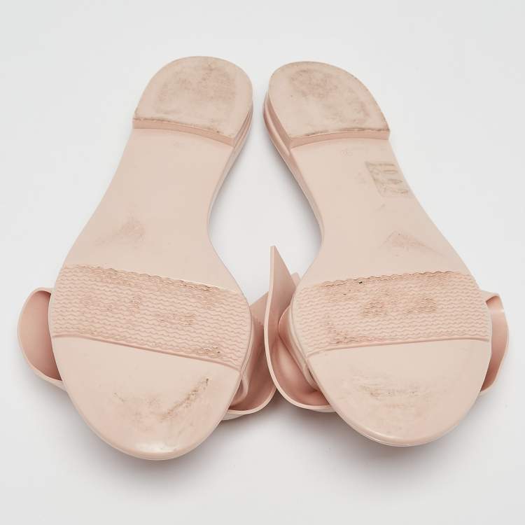 Pre Owned RED Valentino Light Pink Jelly Bow Detail Flat Slide Sandals Size 38