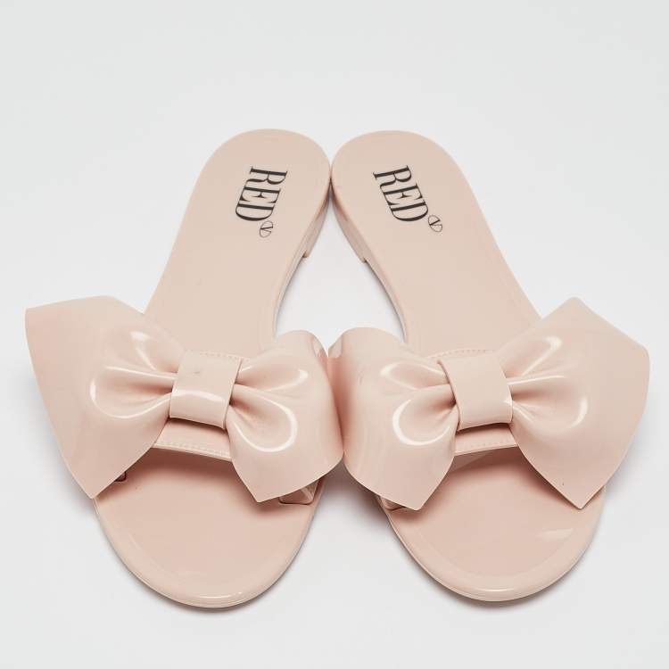 Pre Owned RED Valentino Light Pink Jelly Bow Detail Flat Slide Sandals Size 38