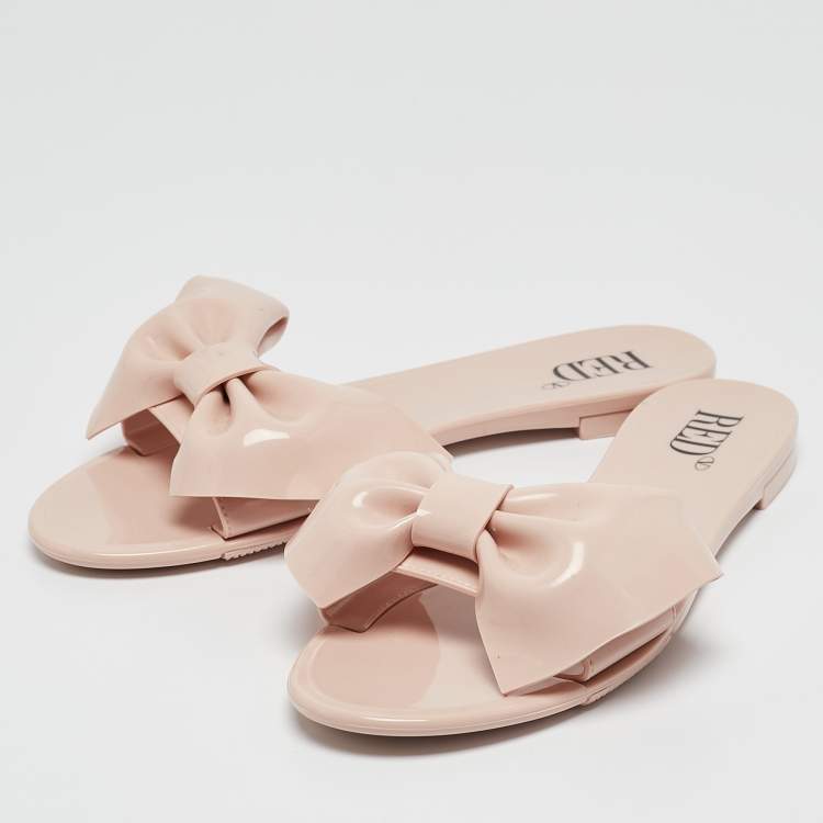 Pre Owned RED Valentino Light Pink Jelly Bow Detail Flat Slide Sandals Size 38
