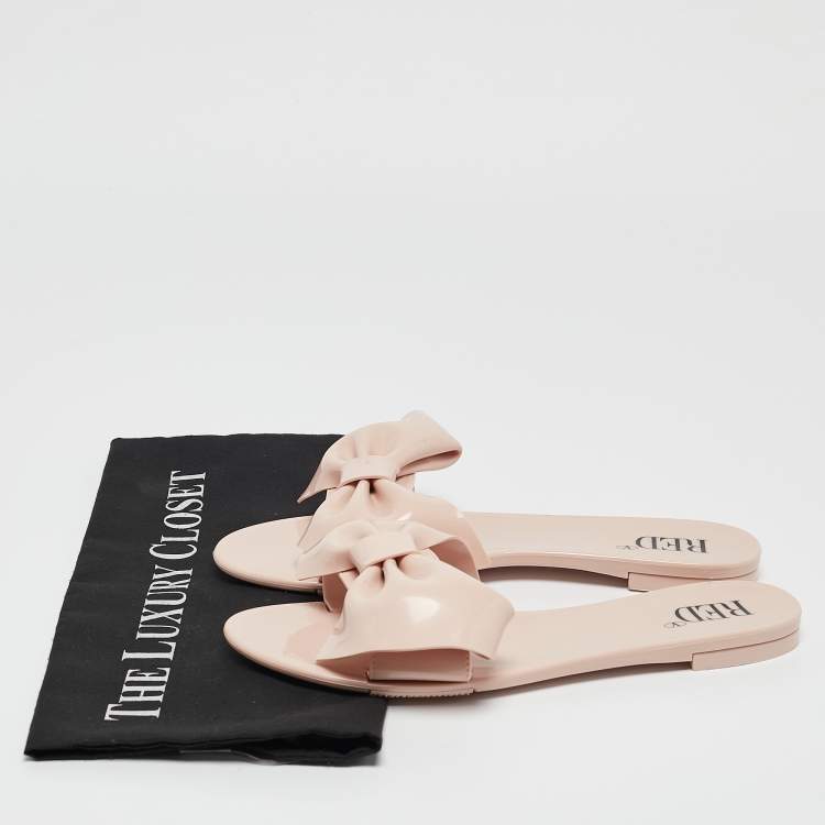 Pre Owned RED Valentino Light Pink Jelly Bow Detail Flat Slide Sandals Size 38