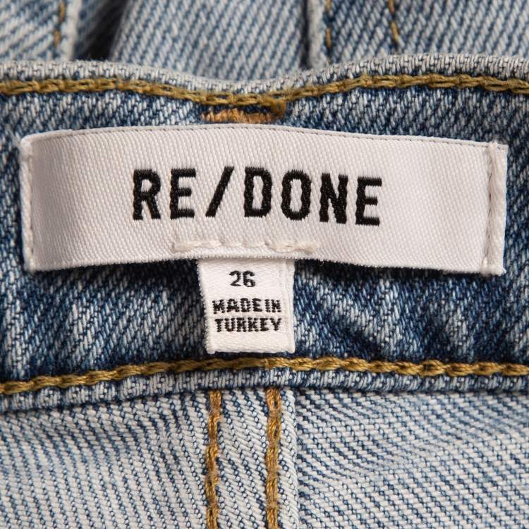 Pre Owned Re/Done Blue Ripped Denim Buttoned Jeans Waist 26''