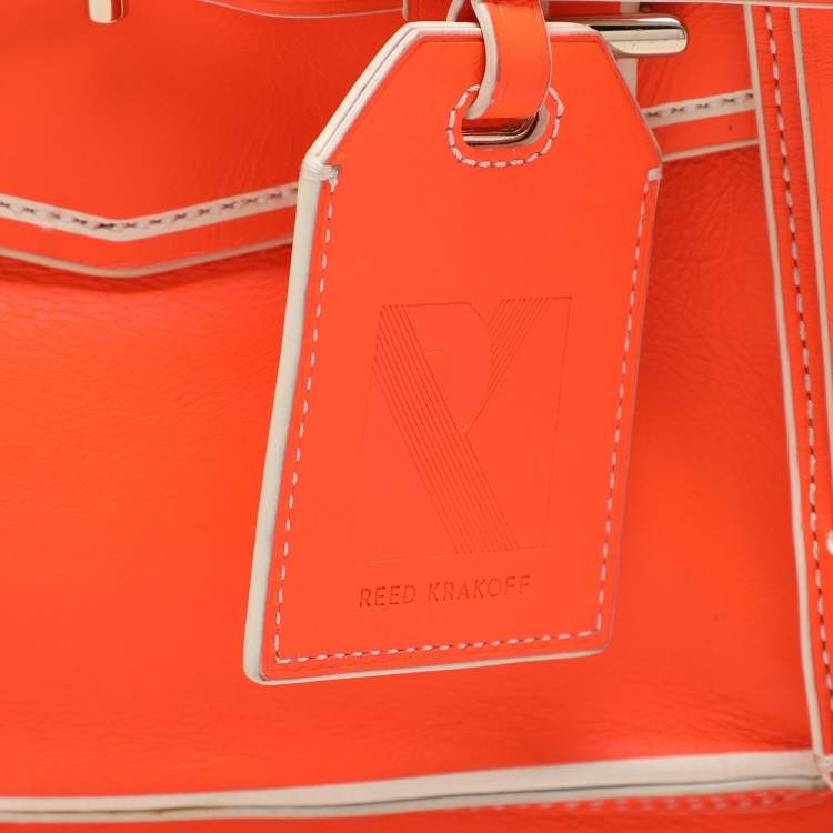 Pre Owned Reed Krakoff Neon Orange Leather Boxer Tote