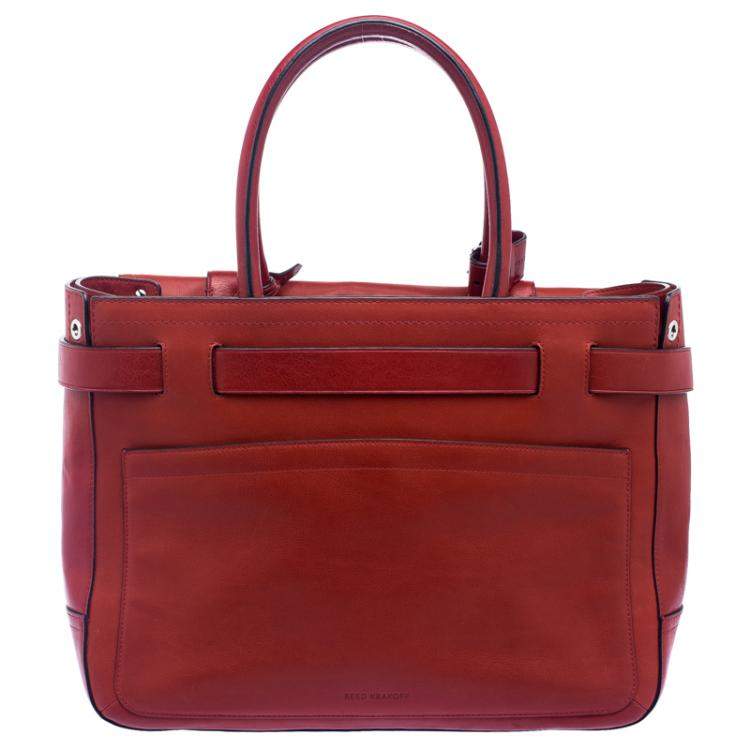 Pre Owned Reed Krakoff Red Leather Medium Boxer Tote