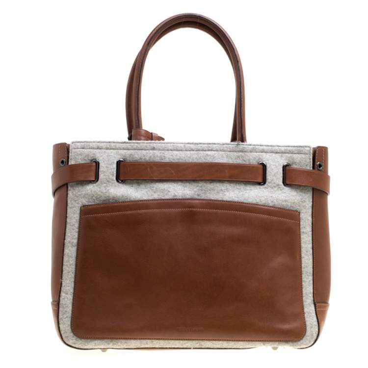 Pre Owned Reed Krakoff Brown/Grey Leather and Wool Gator Boxer II Duffle Bag