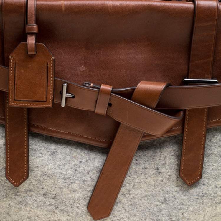 Pre Owned Reed Krakoff Brown/Grey Leather and Wool Gator Boxer II Duffle Bag