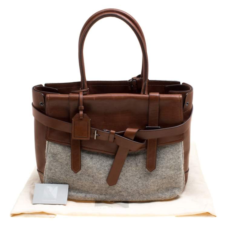 Pre Owned Reed Krakoff Brown/Grey Leather and Wool Gator Boxer II Duffle Bag
