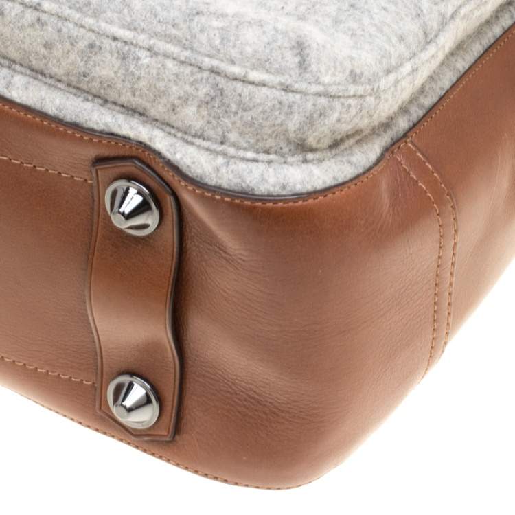 Pre Owned Reed Krakoff Brown/Grey Leather and Wool Gator Boxer II Duffle Bag