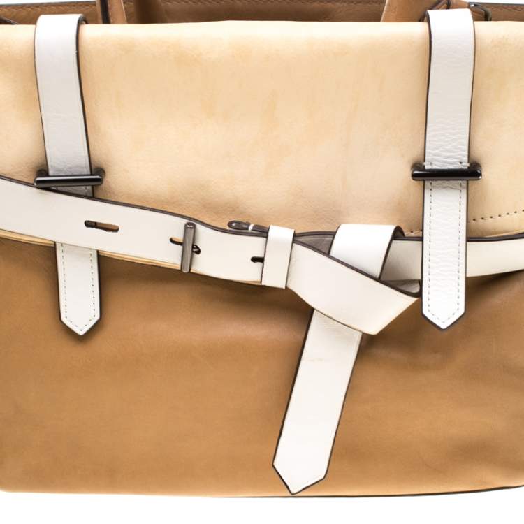 Pre Owned Reed Krakoff Brown/Beige Leather Boxer Tote