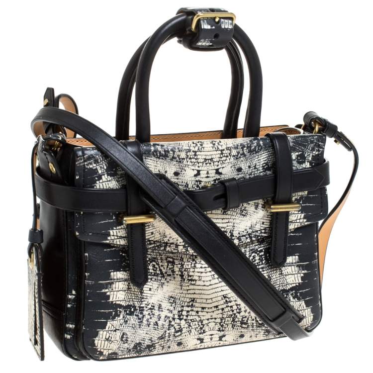 Pre Owned Reed Krakoff Black/White Snakeskin Effect Leather Gator Boxer Tote
