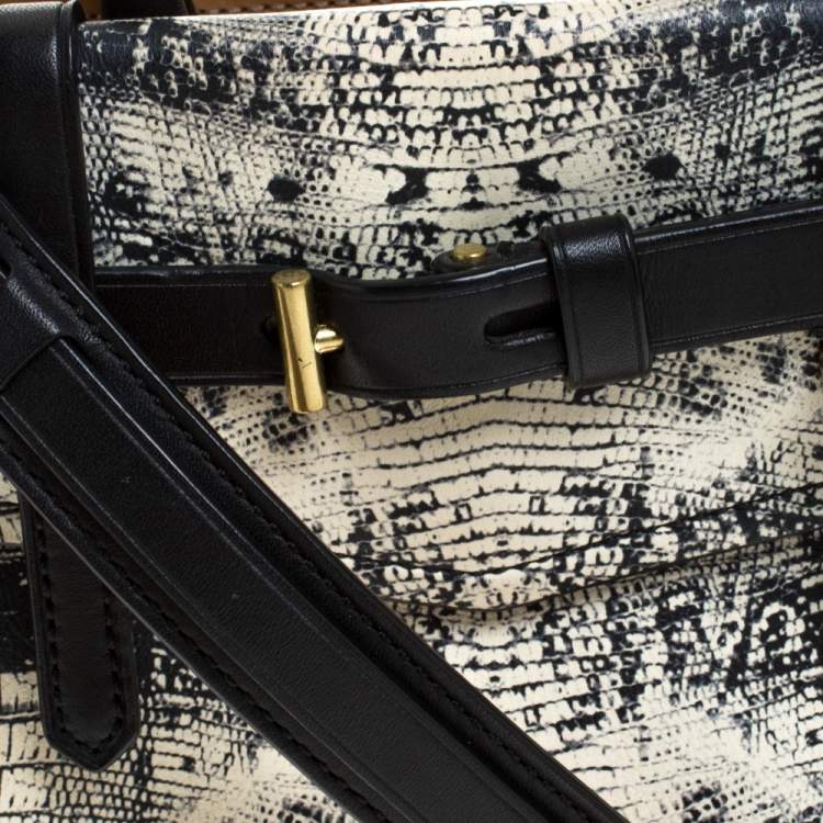 Pre Owned Reed Krakoff Black/White Snakeskin Effect Leather Gator Boxer Tote