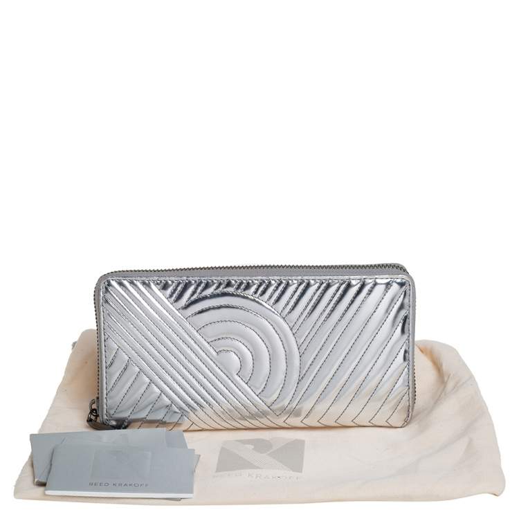 Pre Owned Reed Krakoff Silver Leather Zip Around Wallet