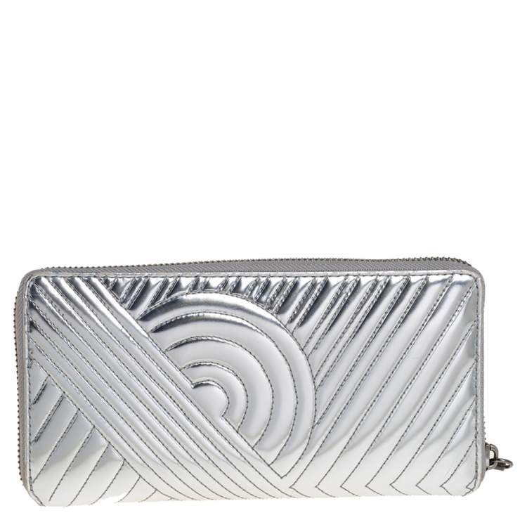 Pre Owned Reed Krakoff Silver Leather Zip Around Wallet