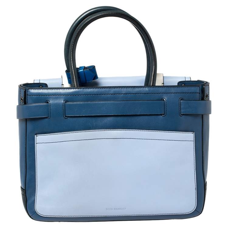 Pre Owned Reed Krakoff Blue/White Leather Boxer Tote
