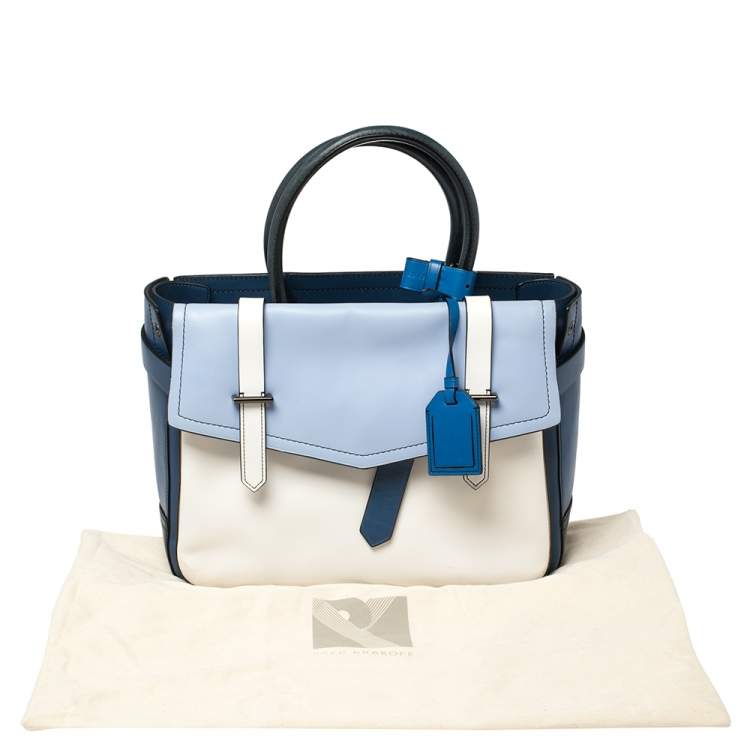 Pre Owned Reed Krakoff Blue/White Leather Boxer Tote