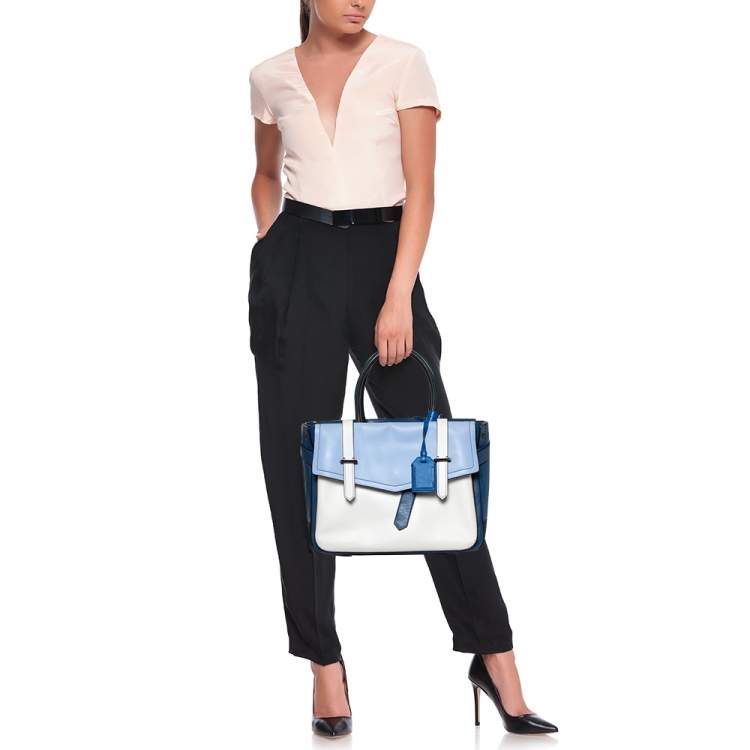 Pre Owned Reed Krakoff Blue/White Leather Boxer Tote