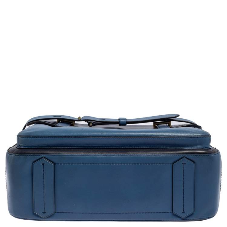 Pre Owned Reed Krakoff Two Tone Blue Leather Gator Boxer II Tote