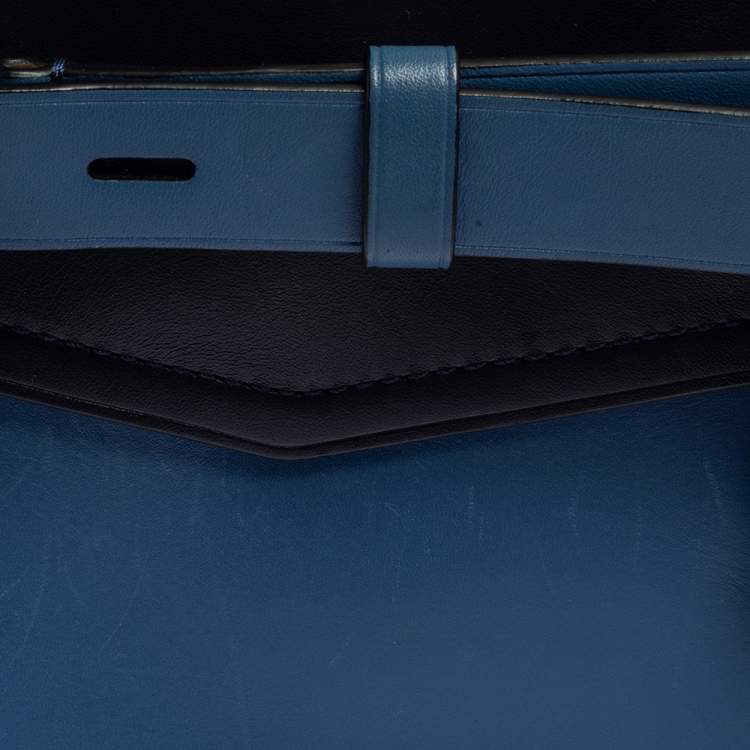 Pre Owned Reed Krakoff Two Tone Blue Leather Gator Boxer II Tote