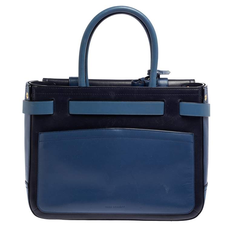 Pre Owned Reed Krakoff Two Tone Blue Leather Gator Boxer II Tote