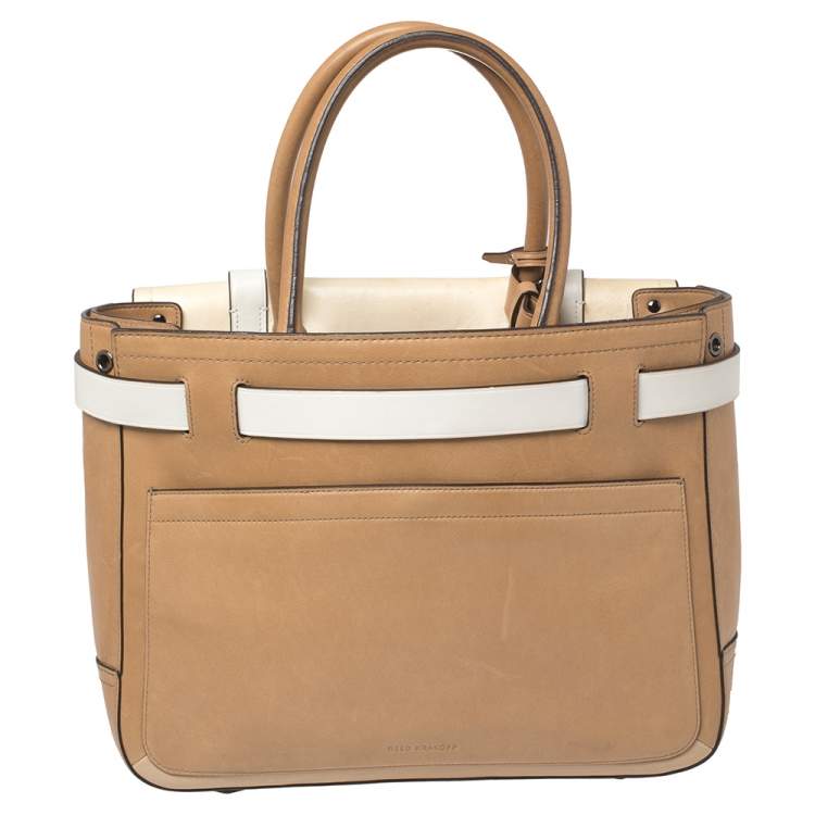 Pre Owned Reed Krakoff Tan/Cream Leather Boxer Tote