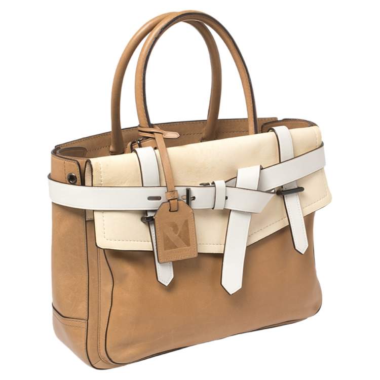 Pre Owned Reed Krakoff Tan/Cream Leather Boxer Tote