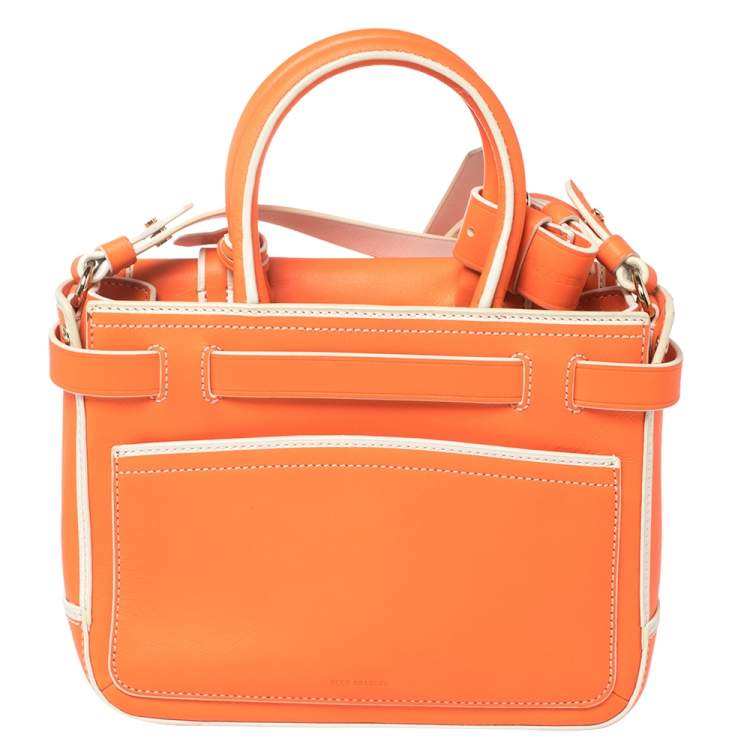 Pre Owned Reed Krakoff Neon Orange/White Leather Micro Boxer Tote
