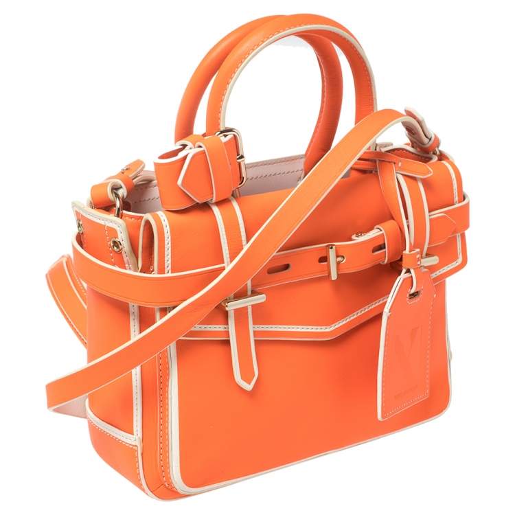 Pre Owned Reed Krakoff Neon Orange/White Leather Micro Boxer Tote