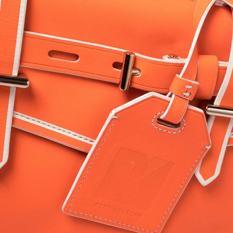 Pre Owned Reed Krakoff Neon Orange/White Leather Micro Boxer Tote