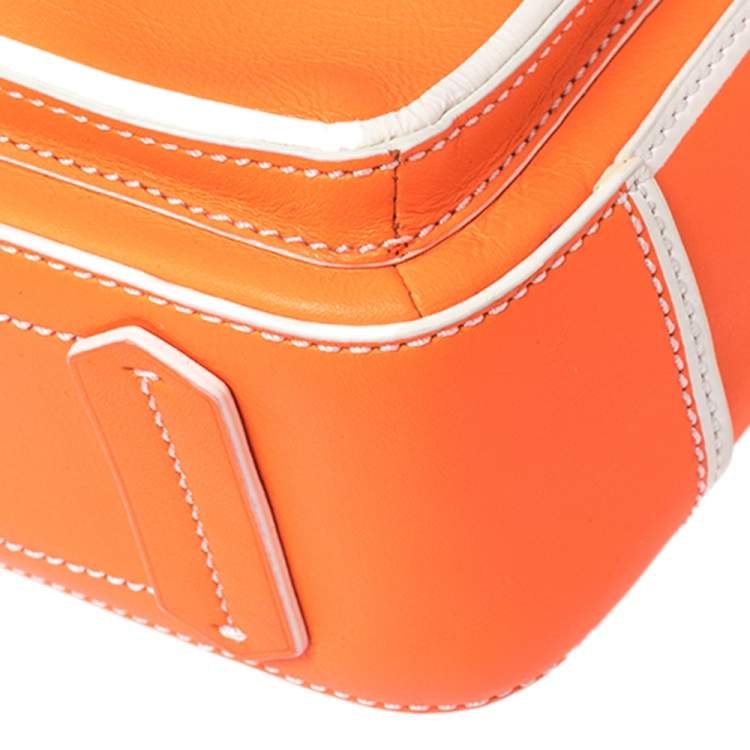 Pre Owned Reed Krakoff Neon Orange/White Leather Micro Boxer Tote