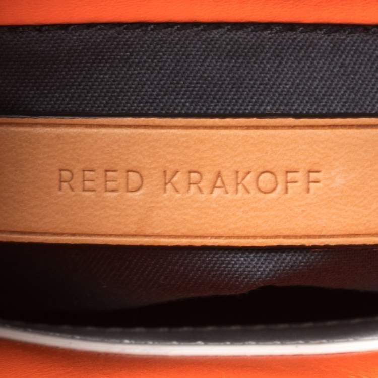 Pre Owned Reed Krakoff Neon Orange/White Leather Micro Boxer Tote