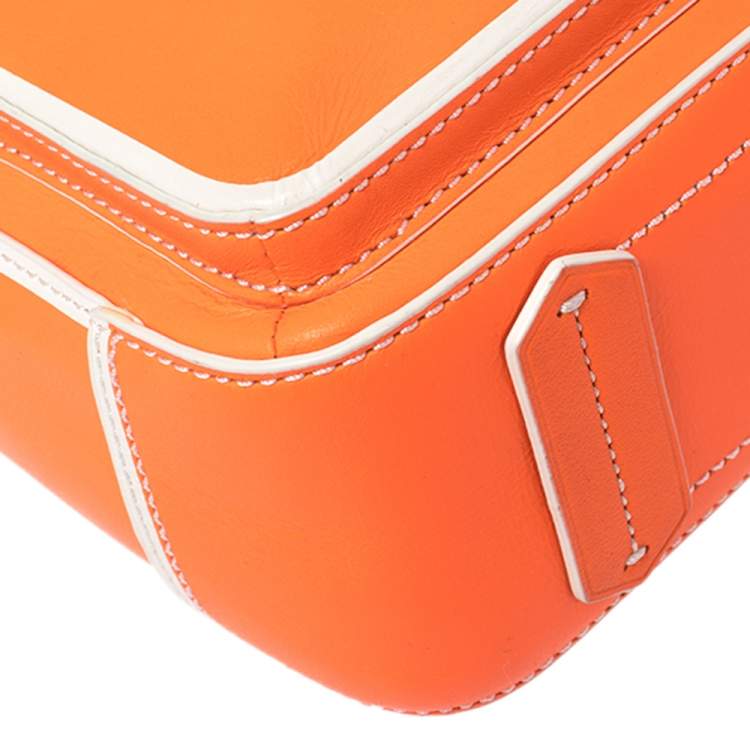 Pre Owned Reed Krakoff Neon Orange/White Leather Micro Boxer Tote
