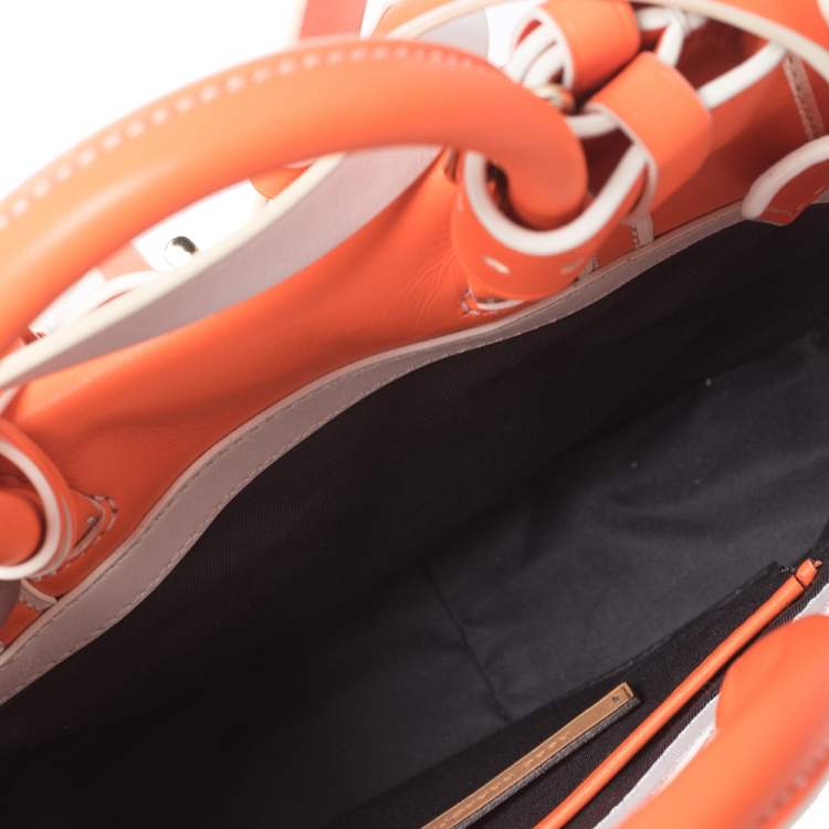 Pre Owned Reed Krakoff Neon Orange/White Leather Micro Boxer Tote