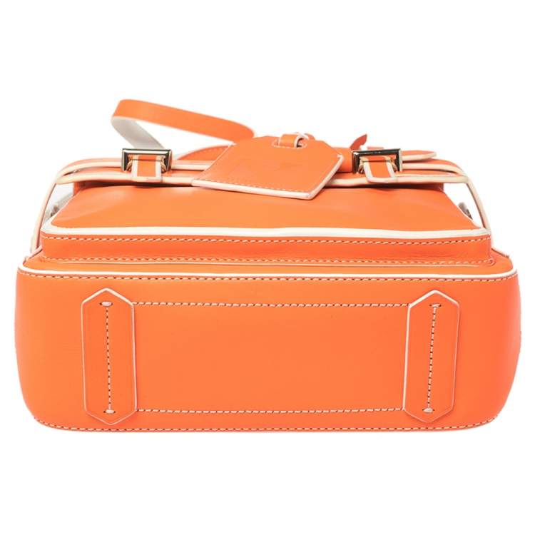 Pre Owned Reed Krakoff Neon Orange/White Leather Micro Boxer Tote