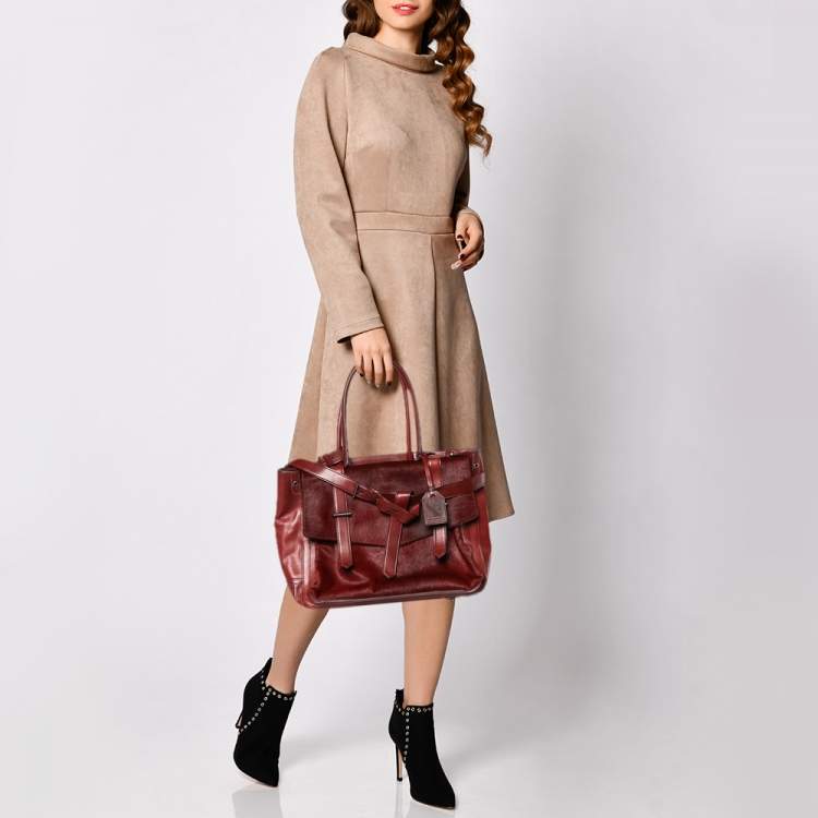 Pre Owned Reed Krakoff Burgundy Calf Hair And Leather Boxer Tote