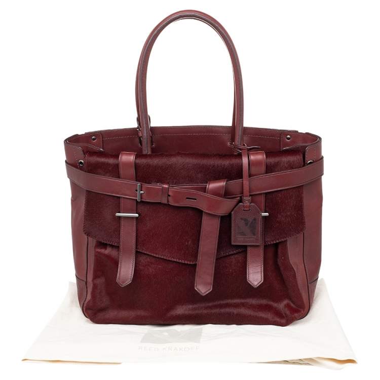 Pre Owned Reed Krakoff Burgundy Calf Hair And Leather Boxer Tote