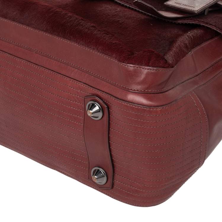 Pre Owned Reed Krakoff Burgundy Calf Hair And Leather Boxer Tote