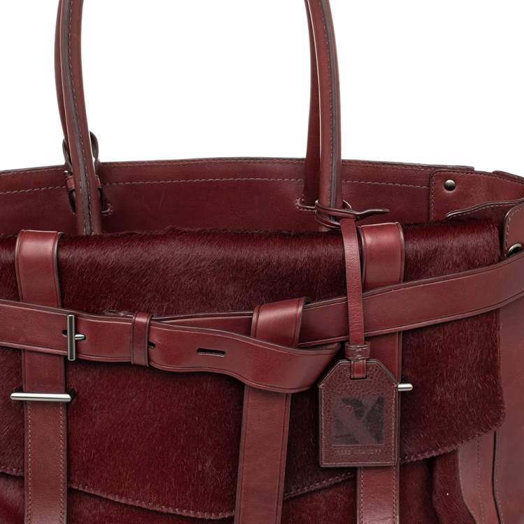 Pre Owned Reed Krakoff Burgundy Calf Hair And Leather Boxer Tote
