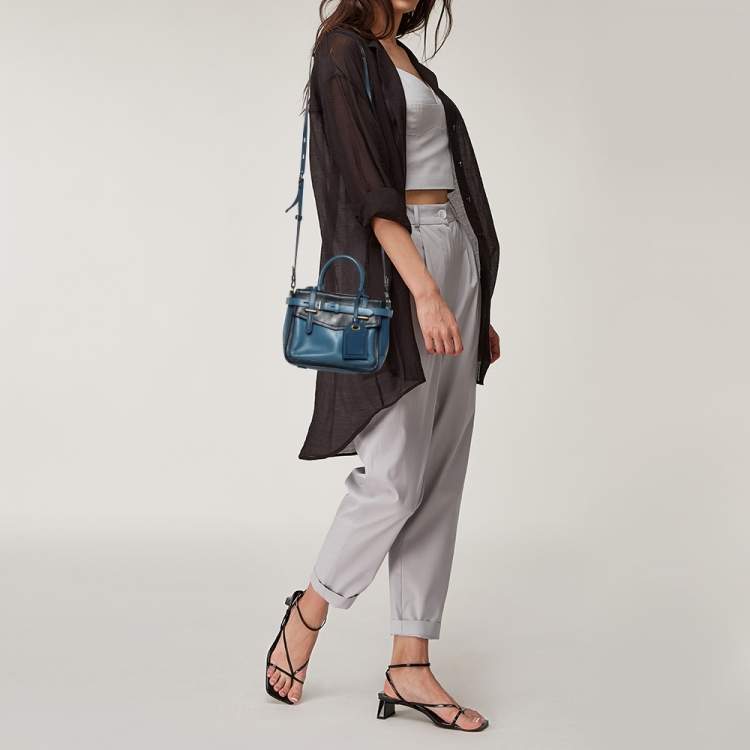 Pre Owned Reed Krakoff Two Tone Blue Leather Micro Boxer Tote