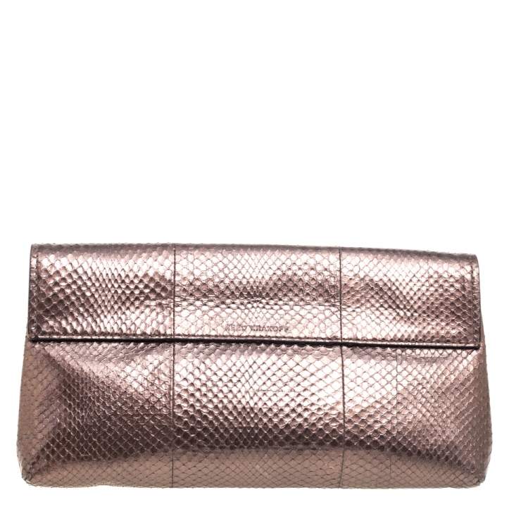 Pre Owned Reed Krakoff Metallic Bronze Python Ayer Standard Clutch