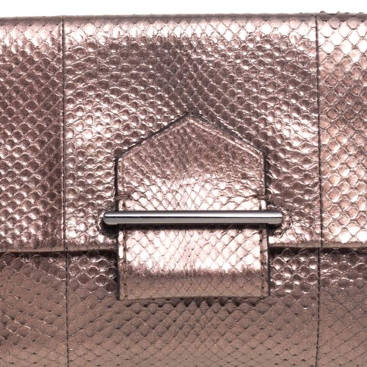 Pre Owned Reed Krakoff Metallic Bronze Python Ayer Standard Clutch